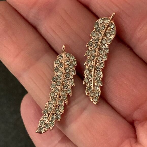 Gift- Ready Feather or Leaf Ear Crawler Stud Earrings, Angel Wings, Rose Gold - Picture 7 of 11